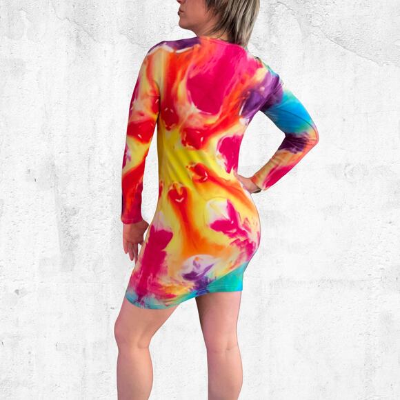 Ice Dyed Bodycon Dress - Long-sleeve Night Out - Rock meets Boho Women's Large - Picture 4 of 11